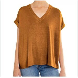 Mod Ref Large Rust Color Road Curve V Neck Blouse